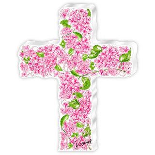 Joy Pink Floral Cross Large Acrylic Art