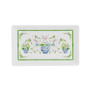 9.75" Boxwood Bunny Rectangle Ceramic Plate Rosanne Beck