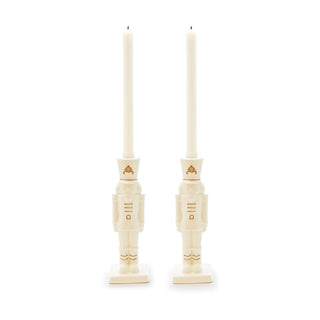 Set of 2 Nutcracker Taper Candle Holders with Hand-Painted Gold Accent
