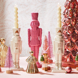 Set of 2 Nutcracker Taper Candle Holders with Hand-Painted Gold Accent