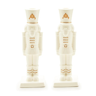 Set of 2 Nutcracker Taper Candle Holders with Hand-Painted Gold Accent