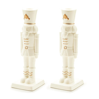 Set of 2 Nutcracker Taper Candle Holders with Hand-Painted Gold Accent