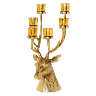 Gold Stag Candelabrum Centerpiece with Six Removeable Tealight Candleholders