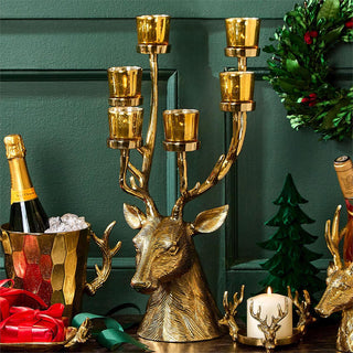 Gold Stag Candelabrum Centerpiece with Six Removeable Tealight Candleholders