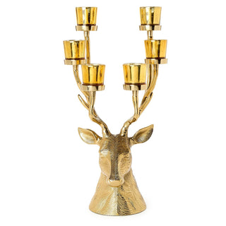 Gold Stag Candelabrum Centerpiece with Six Removeable Tealight Candleholders