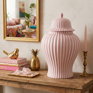 Pink & White Candy Cane Striped Ceramic Vase 18"