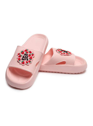 Quick Dry Pool Slide Sandals - "No Bad Days" - Pink: Medium