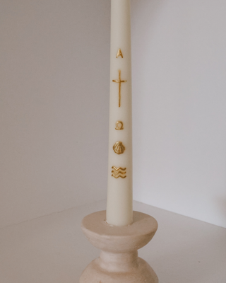 Gold Alpha & Omega Baptism Candle