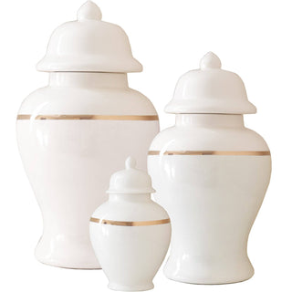 White Color Block Ginger Jar with Gold Accent: Medium