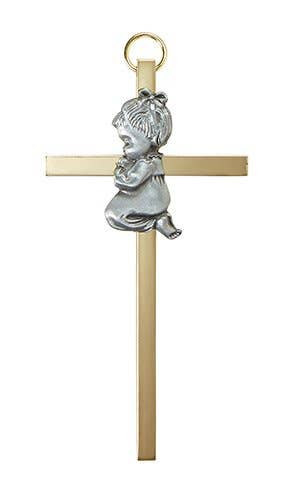 4.25" Brass Cross Baby Girl