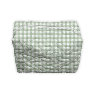 Anthia Gingham Sage Quilted Makeup Bag
