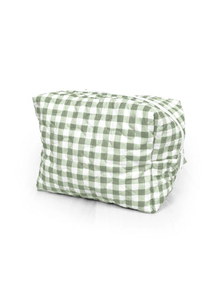 Anthia Gingham Sage Quilted Makeup Bag
