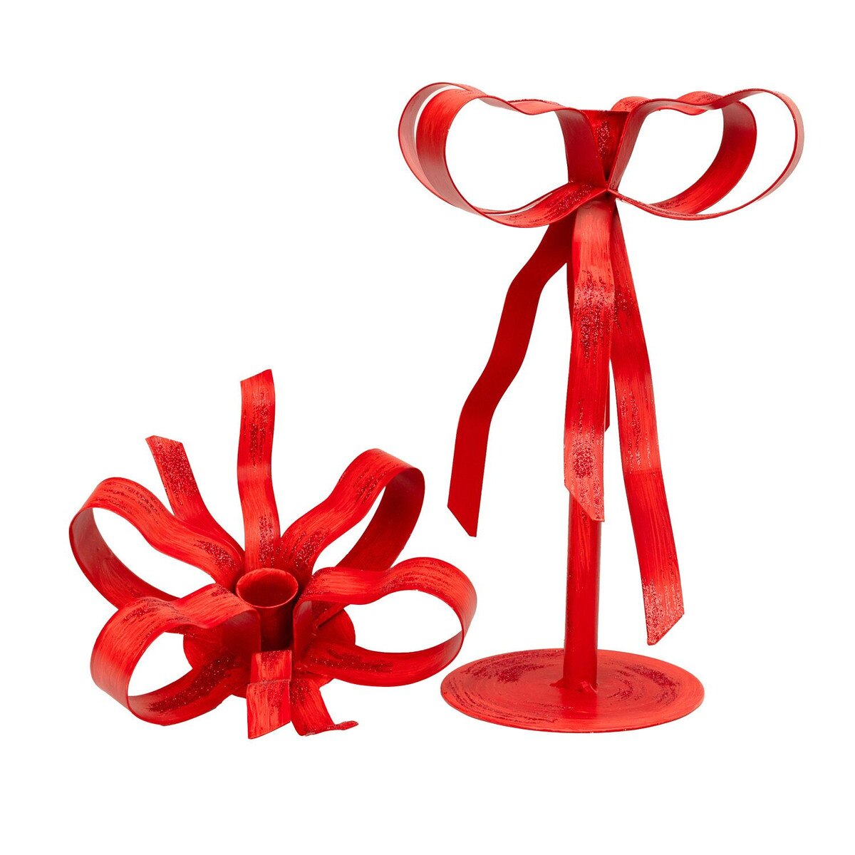 Red Ribbon Taper Candlesticks