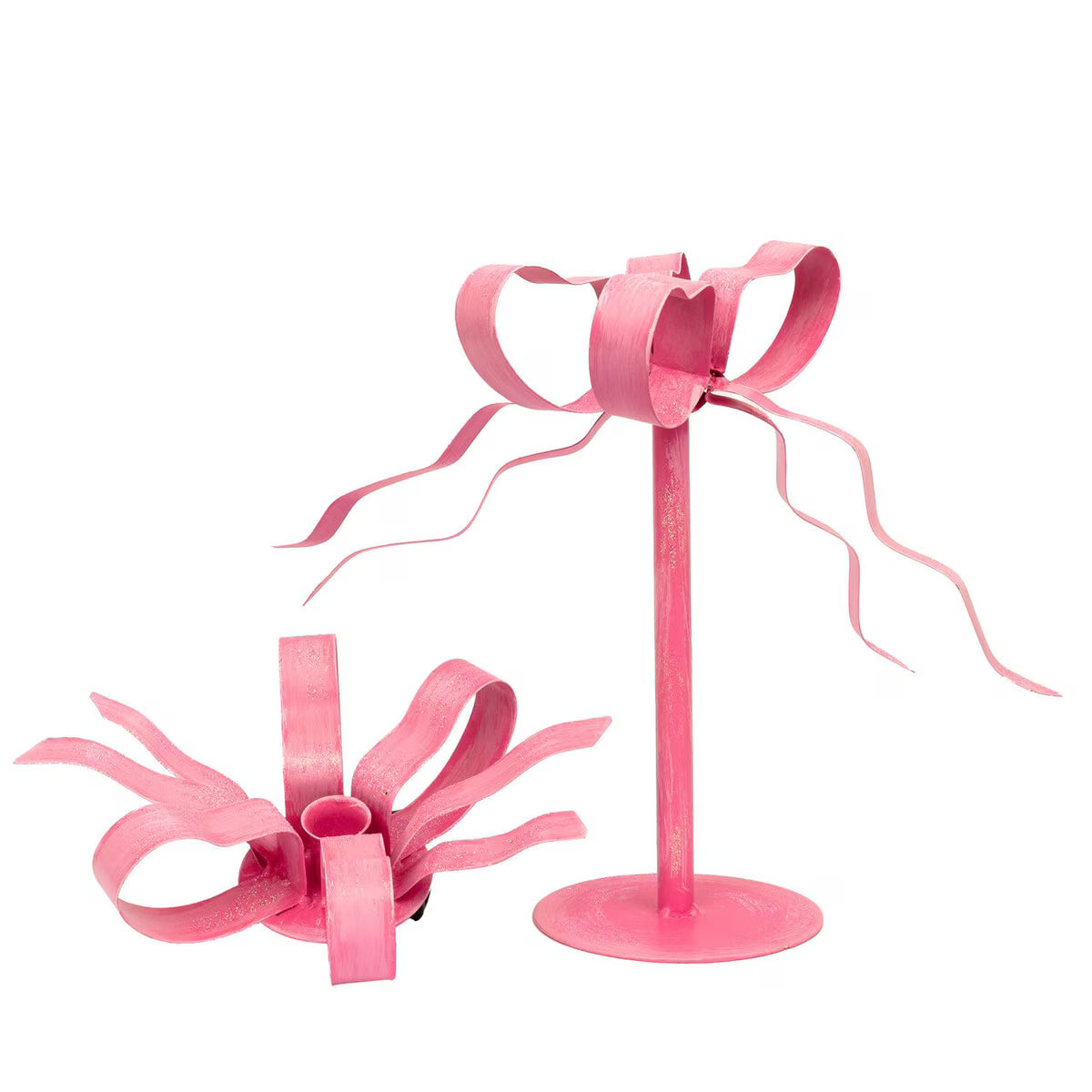 Pink Fanciful Ribbon Taper Candle Holder