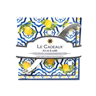 Palermo Cocktail Napkins (Pack of 20) & Mini Laguiole Cheese Knife Gift Set