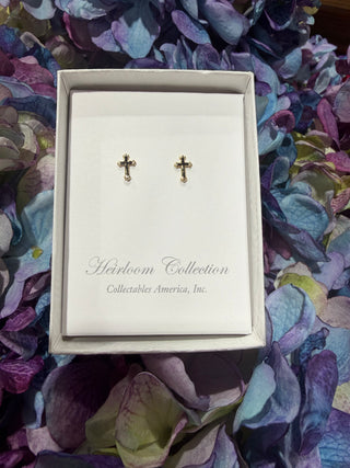 Gold Enamel Cross Earring