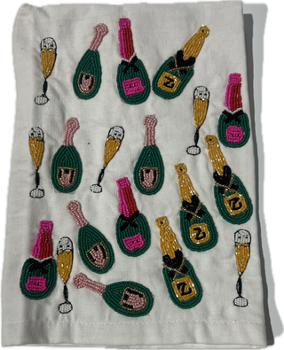 Champagne Bottles Beaded tea towel