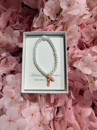 6" Pearl Bracelet With Pink Enamel Shoes