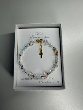 Crystal Bracelet With Gold Cross Charm