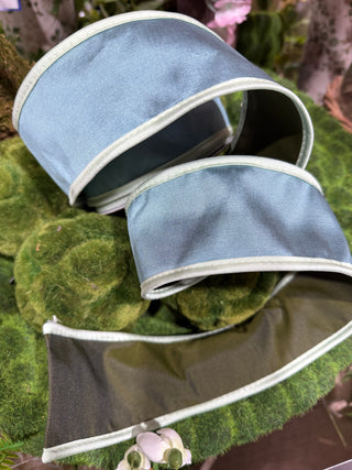 Blue Tafetta with Light Sage Trim