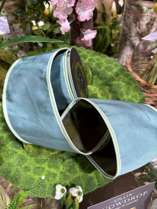 Blue Tafetta with Light Sage Trim