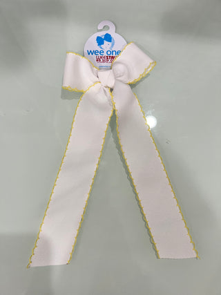 Medium Grosgrain Moonstitch Hair Bowtie with Knot Wrap and Streamer Tails