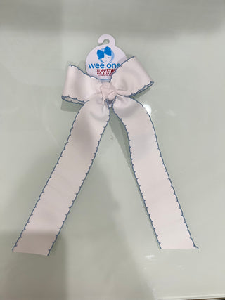 Medium Grosgrain Moonstitch Hair Bowtie with Knot Wrap and Streamer Tails