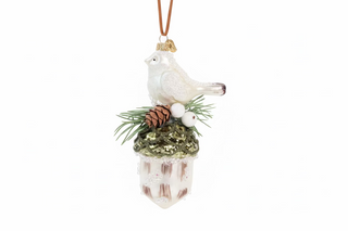 5.5" Glass Pinecone w/ Winter Bird Ornament
