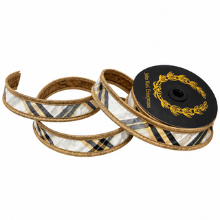 1" JME Metallic Dupion Ivory/Black/Gold Plaid