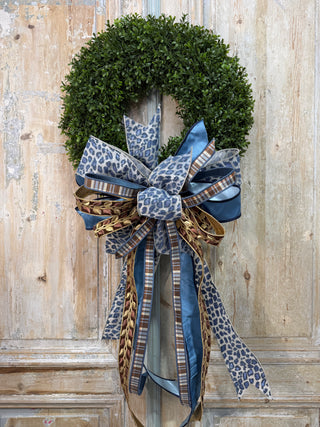Large Custom Bow in Blues with Leopard print