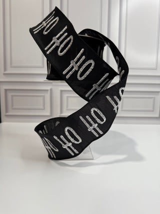 Ho-Ho-Ho Embroidered Dupioni Wired Edge Ribbon
