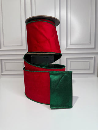 Velvet Touch Deluxe Metallic Green Dupioni Backed Wired Edge Ribbon