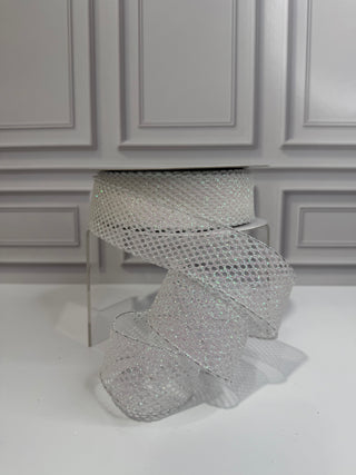 Iridescent Glitter Net Wired Edge Ribbon