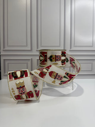 Nutcracker Glittered Repeat Wired Edge Ribbon