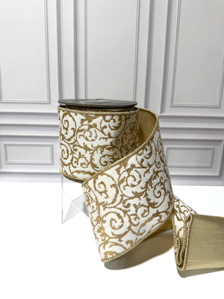 Glitter Filigree Deluxe Velvet Metallic Backed Wired Edge Ribbon