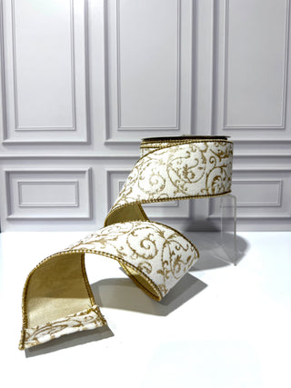 Glitter Filigree Deluxe Velvet Metallic Backed Wired Edge Ribbon