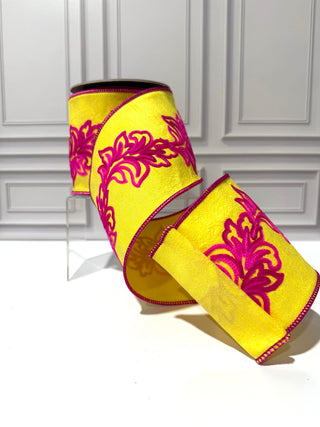 Filigree Embroidery Leaf Vine Dupioni Deluxe Wired Edge Ribbon