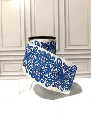 Regal Filigree Chinoiserie Printed Dupioni Wired Edge Ribbon