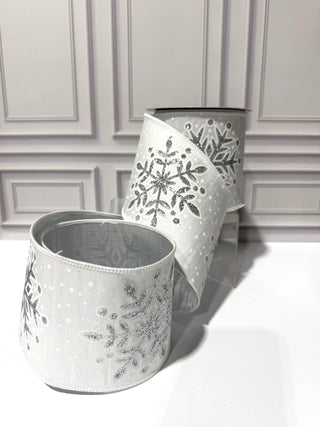 Dupioni Snowflake Glitter Wired Edge Ribbon