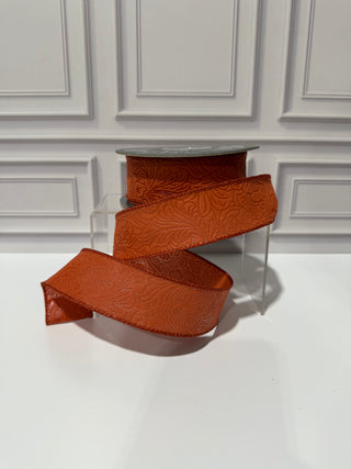 Leaf Scroll Embossed Wired Edge Ribbon