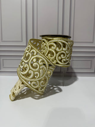 Embroidery Ivory Cutout Opulence Wired Edge Ribbon