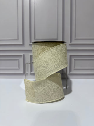 Leaf Scroll Embossed Wired Edge Ribbon