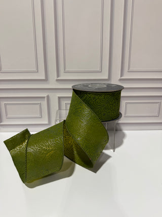Leaf Scroll Embossed Wired Edge Ribbon