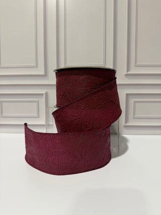 Leaf Scroll Embossed Wired Edge Ribbon