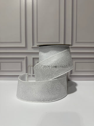 Leaf Scroll Embossed Wired Edge Ribbon