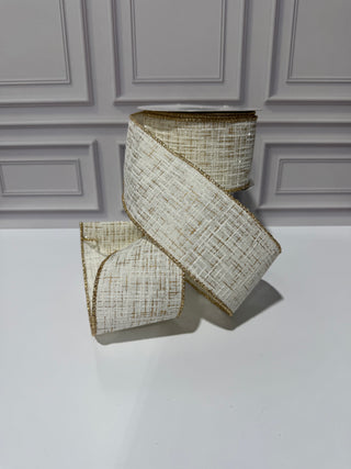 Striped Texture Elegance Linen Wired Edge Ribbon