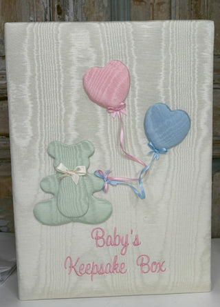 Medium Baby Keepsake Box in Moiré with Bear & Balloons