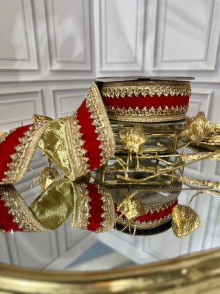 2.5" Red Velvet with Gold Jewel Trim