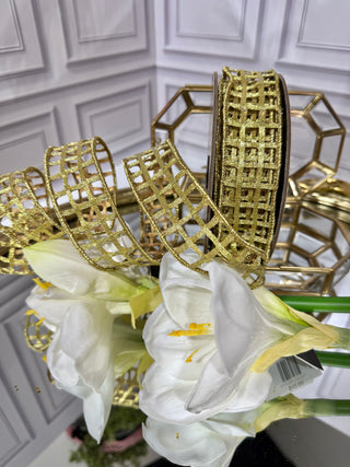 1.5" Gold Metallic Window Pane Ribbon