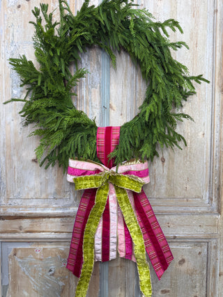 Holiday Pink and Green Bow Wreath Sash